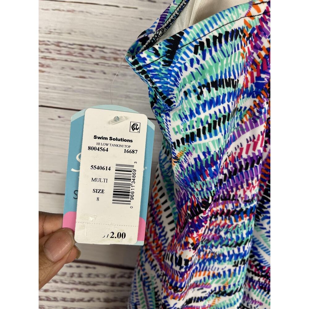 Swim Solutions Tankini Top Women's Size 8 Multi Hi Low Bust Support Swimwear - Picture 5 of 9